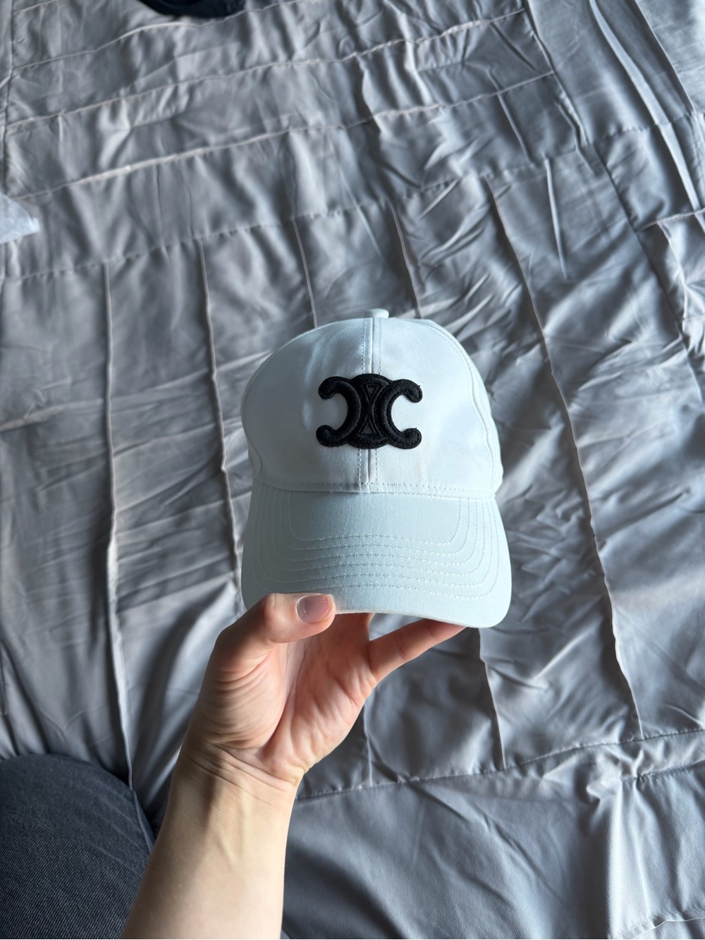 Celine White Baseball Cap with Black Double-C Logo